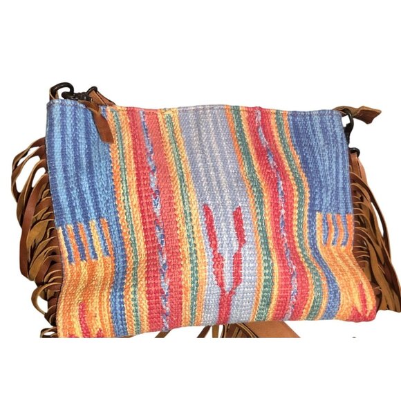 American Darling Bag Woven Fringe Shoulder Bag Floral Leather Strap Multi-Color - Picture 10 of 16